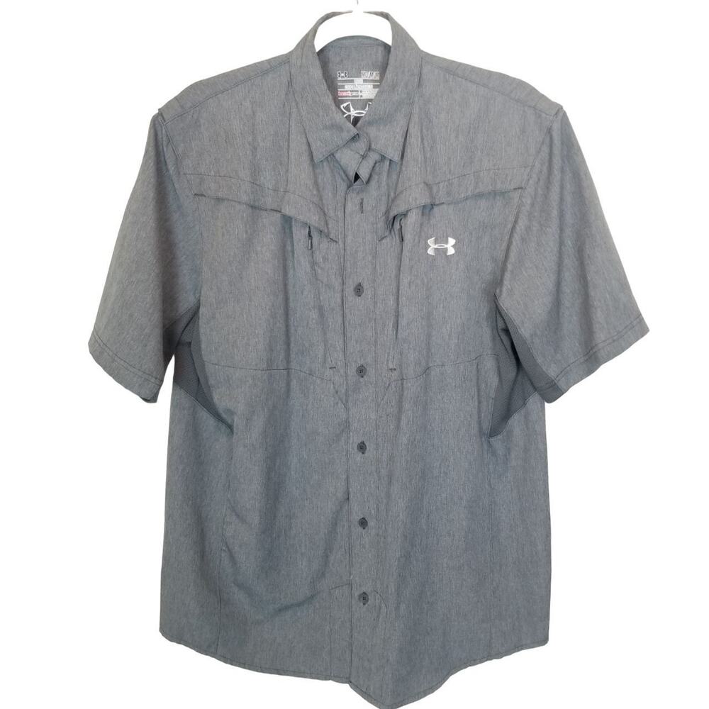 Under Armour Mens Button Down Shirt Sz M Vented Gorpcore Wicking Athletic Active